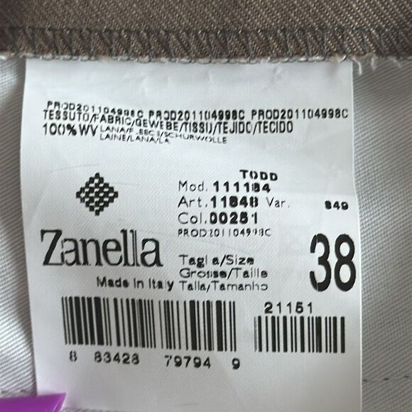 Zanella Men’s Wool Dress Pants Size 38 IT Brown Flat Front Made in Italy - Picture 7 of 10